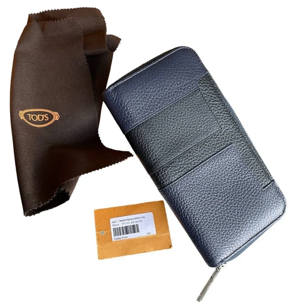 Tod's Italy Blue Zip Continental Wallet Black T-panel, XAMTTTA0400FFX178L‎